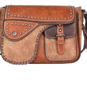 Embossed Montana West Messenger Bag -BRN